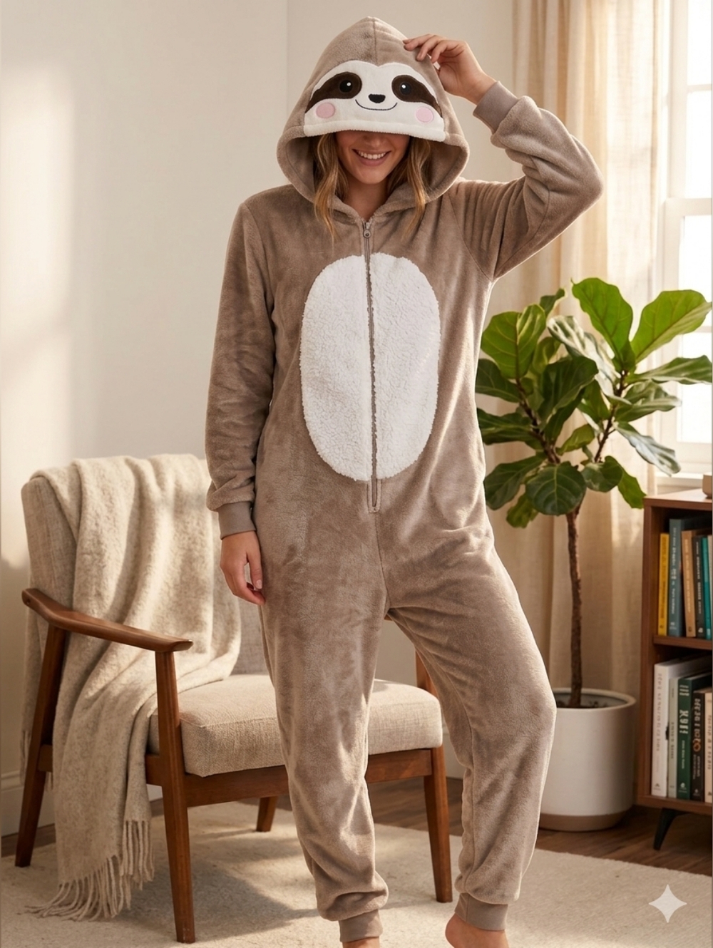 Topshop Plush Sloth Hooded Onesie Sz Medium Unisex
